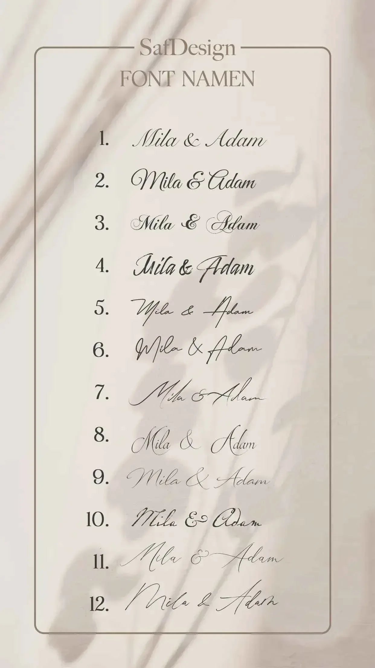 Beispiel Schriftarten für Namen auf Einladungskarten Hochzeit