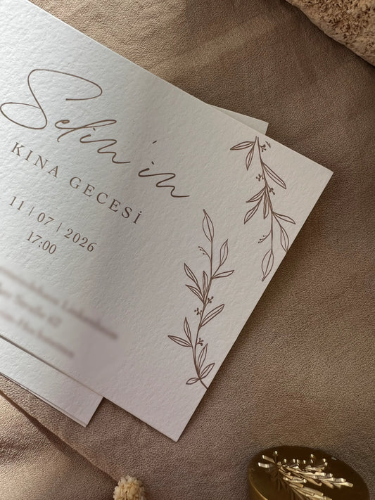 Kina Davetiyesi Goldbraun, Henna Karte, Einladungskarte