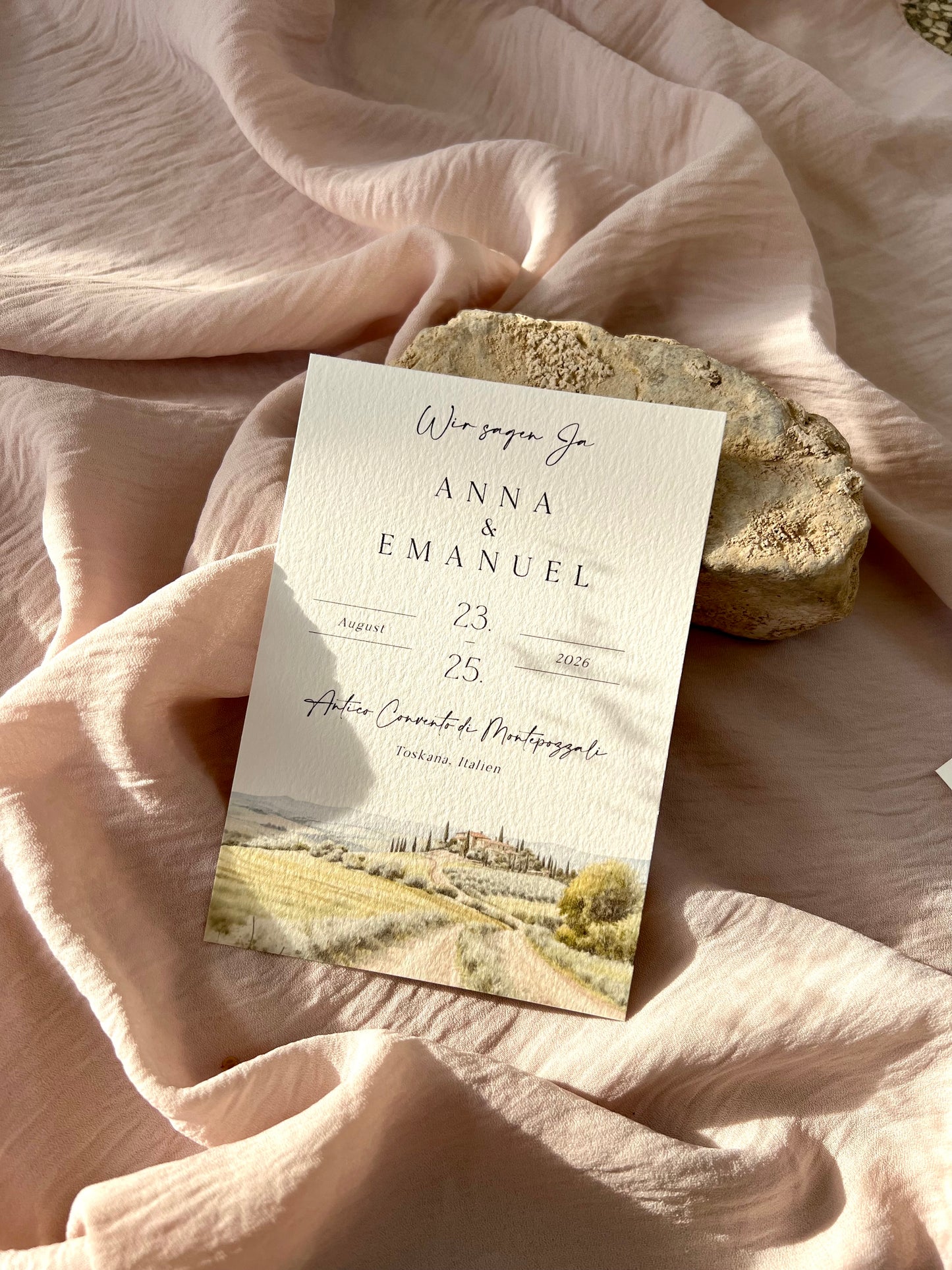 Hochzeitseinladung mit Aquarellzeichnung Landschaft Din a5 Set