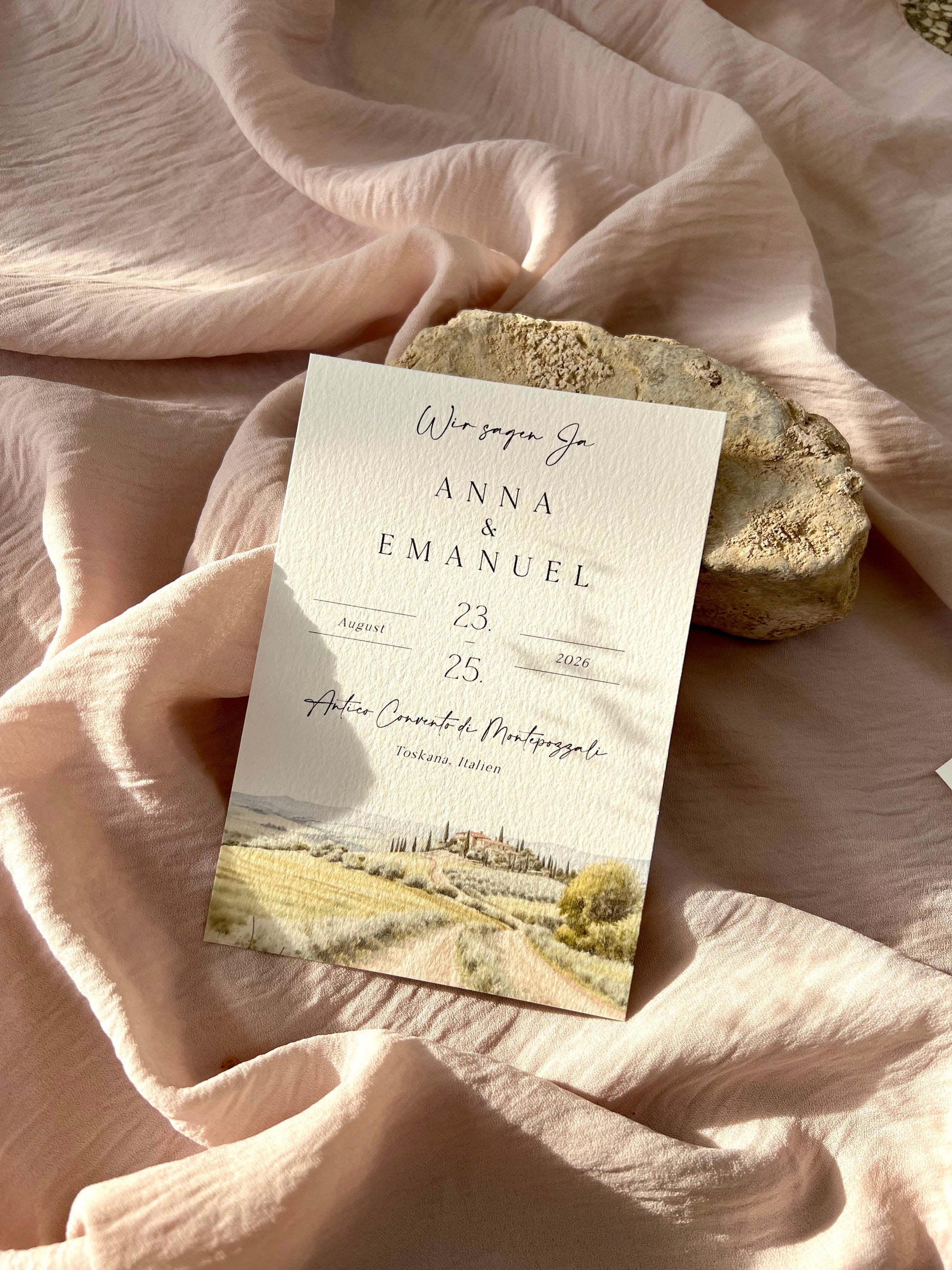 Hochzeitseinladung mit Aquarellzeichnung Landschaft Din a5 Set