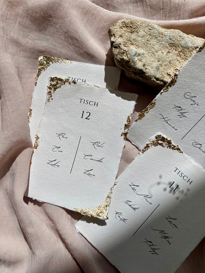 Place cards handmade paper DIN A6 I seating plan, gold leaf