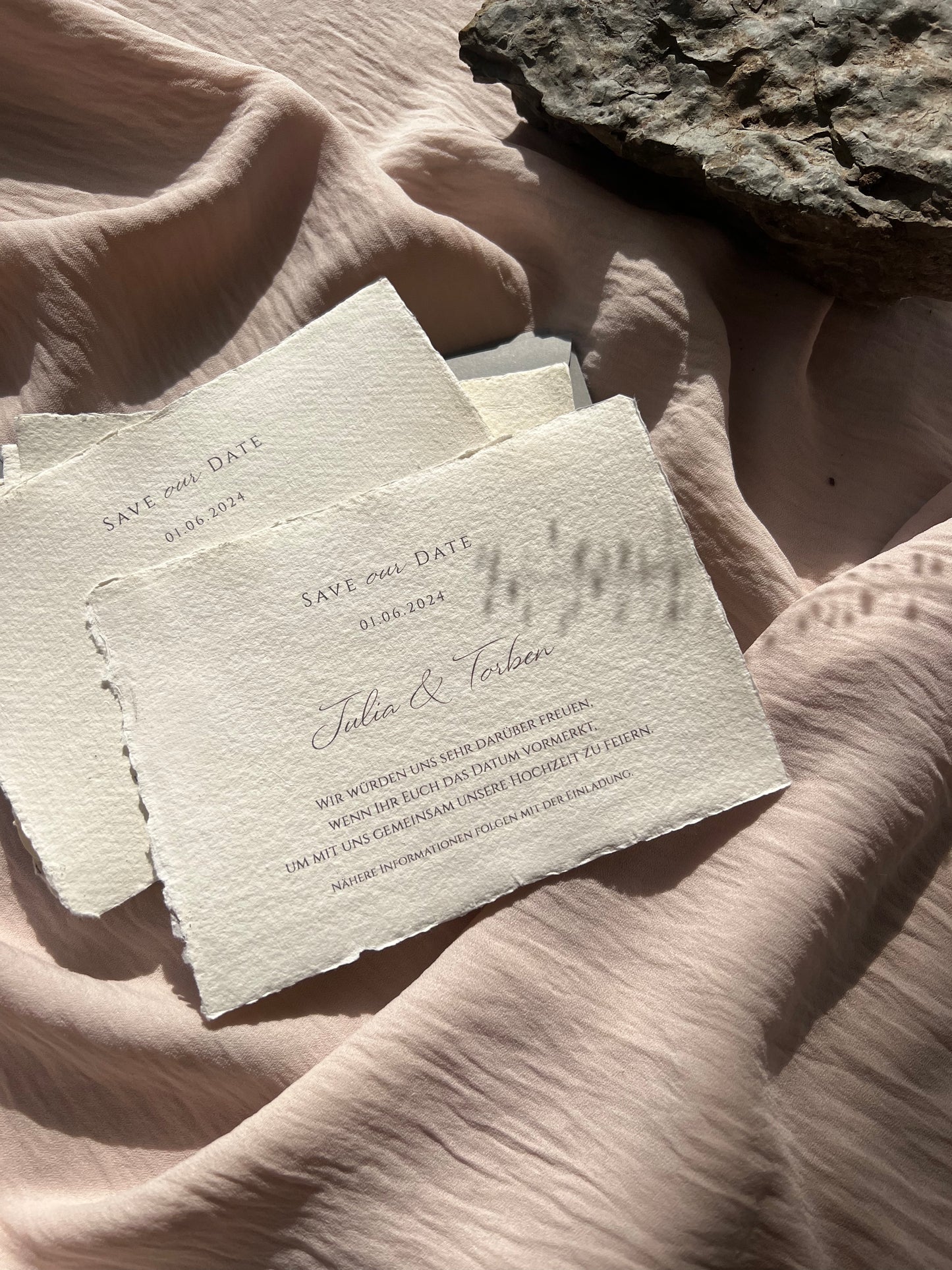 Minimal Cotton I Büttenpapier Einladung Hochzeit, Save the Date