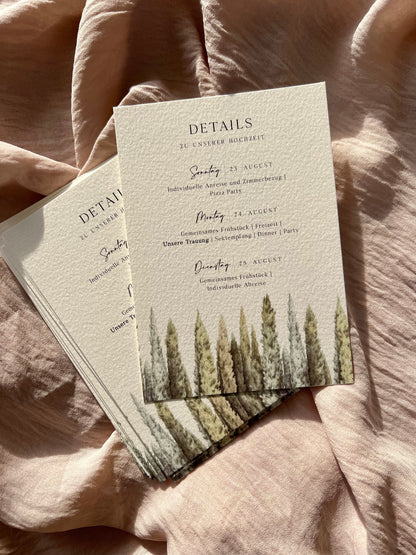 Hochzeitseinladung mit Aquarellzeichnung Landschaft Din A6 Detailkarte