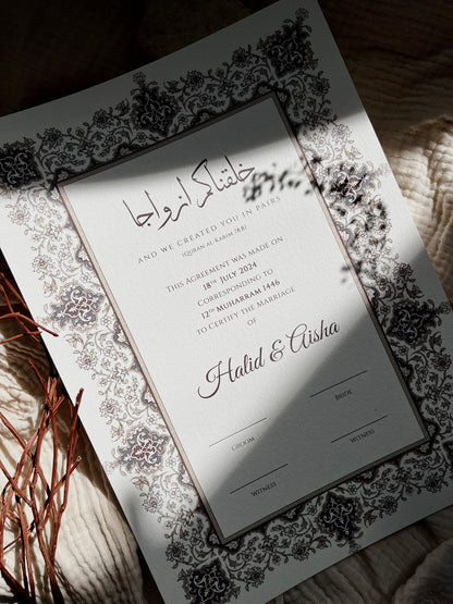Nikkah Zertifikat, Heiratsurkunde für islamische Trauung
