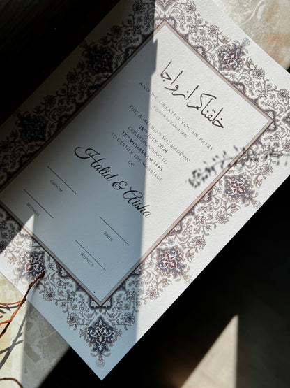 Nikkah Zertifikat, Heiratsurkunde für islamische Trauung