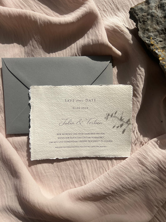 Minimal Cotton I Büttenpapier Einladung Hochzeit, Save the Date