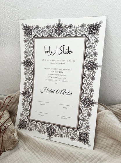 Nikkah Zertifikat, Heiratsurkunde für islamische Trauung