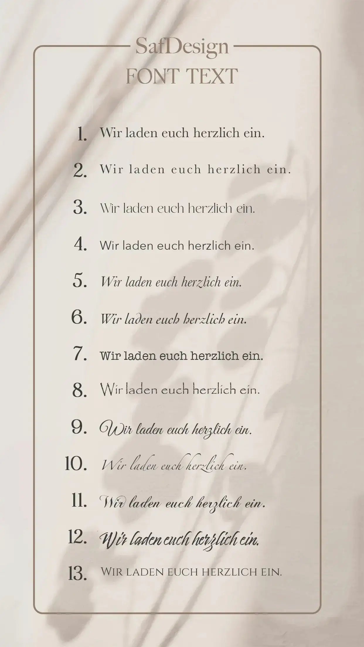 Beispiel Schriftarten für Texte auf Einladungskarten Hochzeit