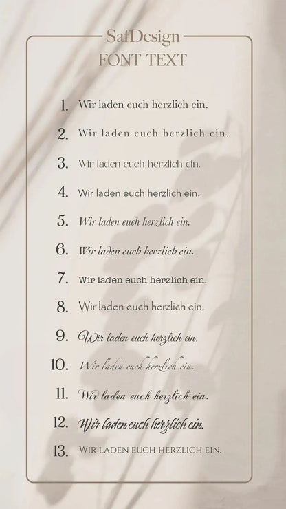 Beispiel Schriftarten für Texte auf Einladungskarten Hochzeit