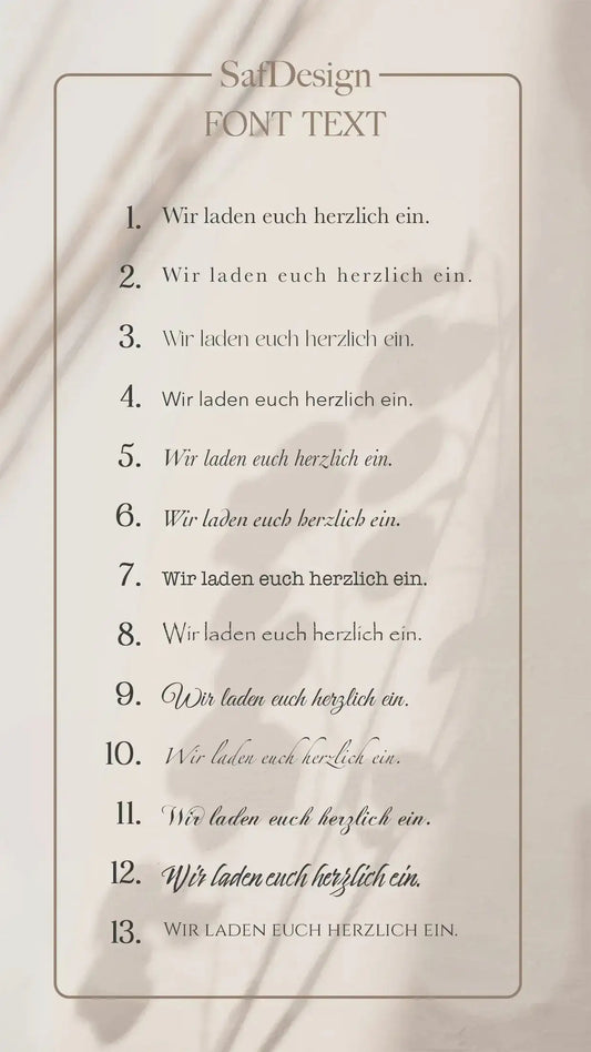 Beispiel Schriftarten für Texte auf Einladungskarten Hochzeit