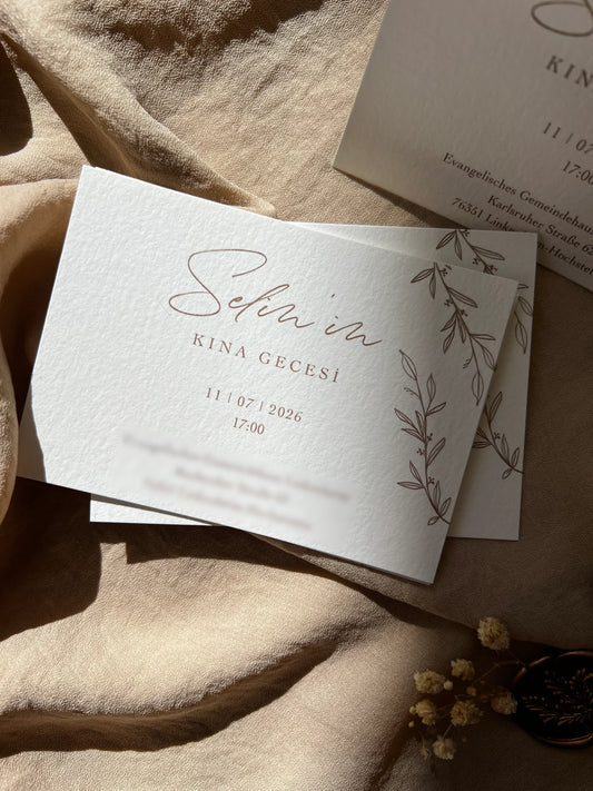 Kina Davetiyesi Goldbraun, Henna Karte, Einladungskarte