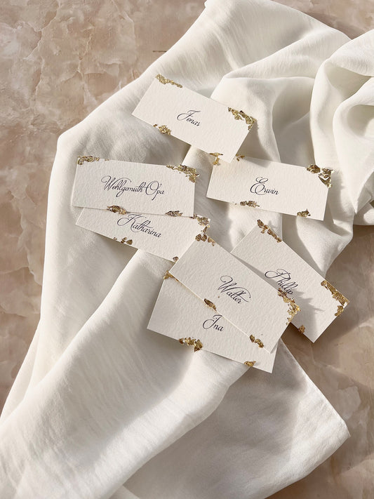 Cartes de visite marque-places feuille d'or I mariage