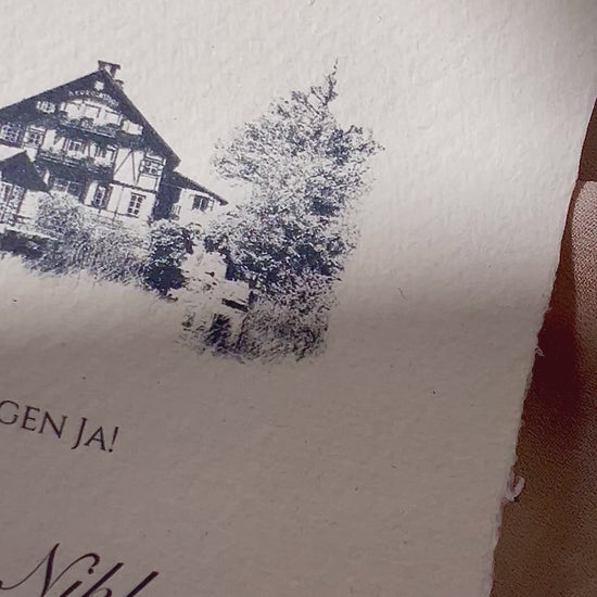 Hochzeitseinladung Location Skizze auf Büttenpapier