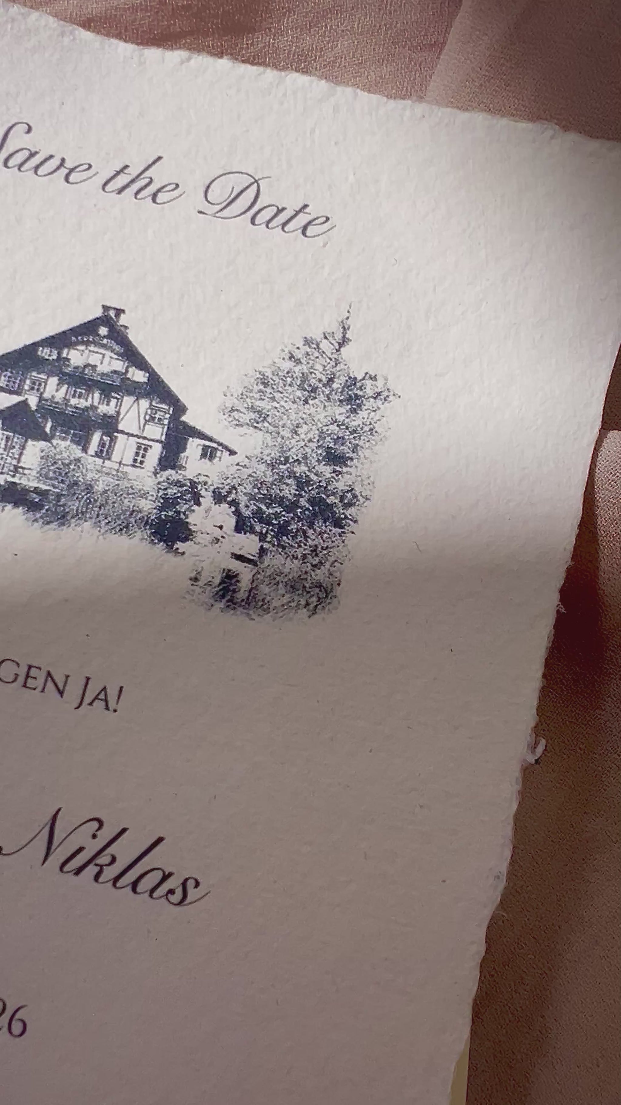 Hochzeitseinladung Location Skizze auf Büttenpapier
