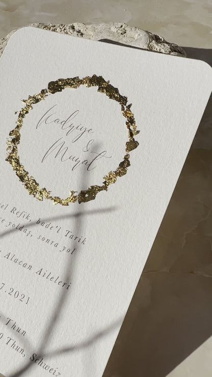 Einladung mit Blattgold, runde Ecken, Geburtstag oder Hochzeit