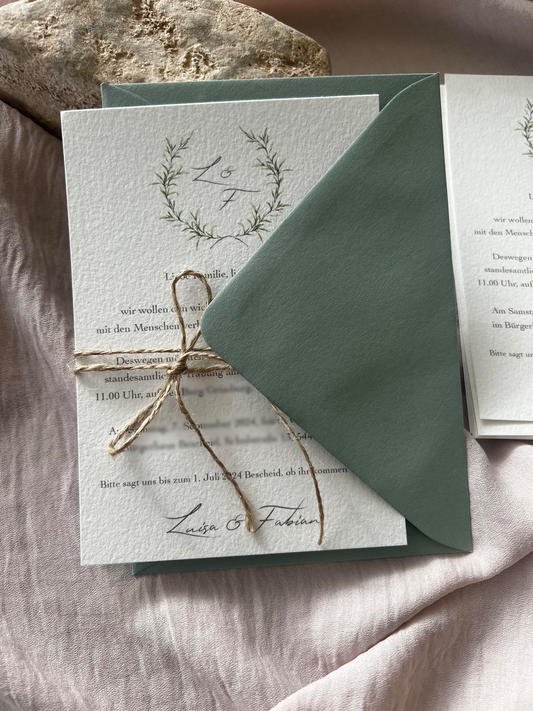 Invitations rustiques avec ruban et enveloppe en papier kraft I Mariage