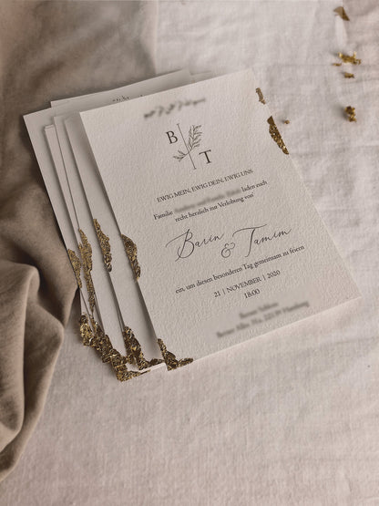 Edle Hochzeitseinladungen mit Blattgold Veredlung