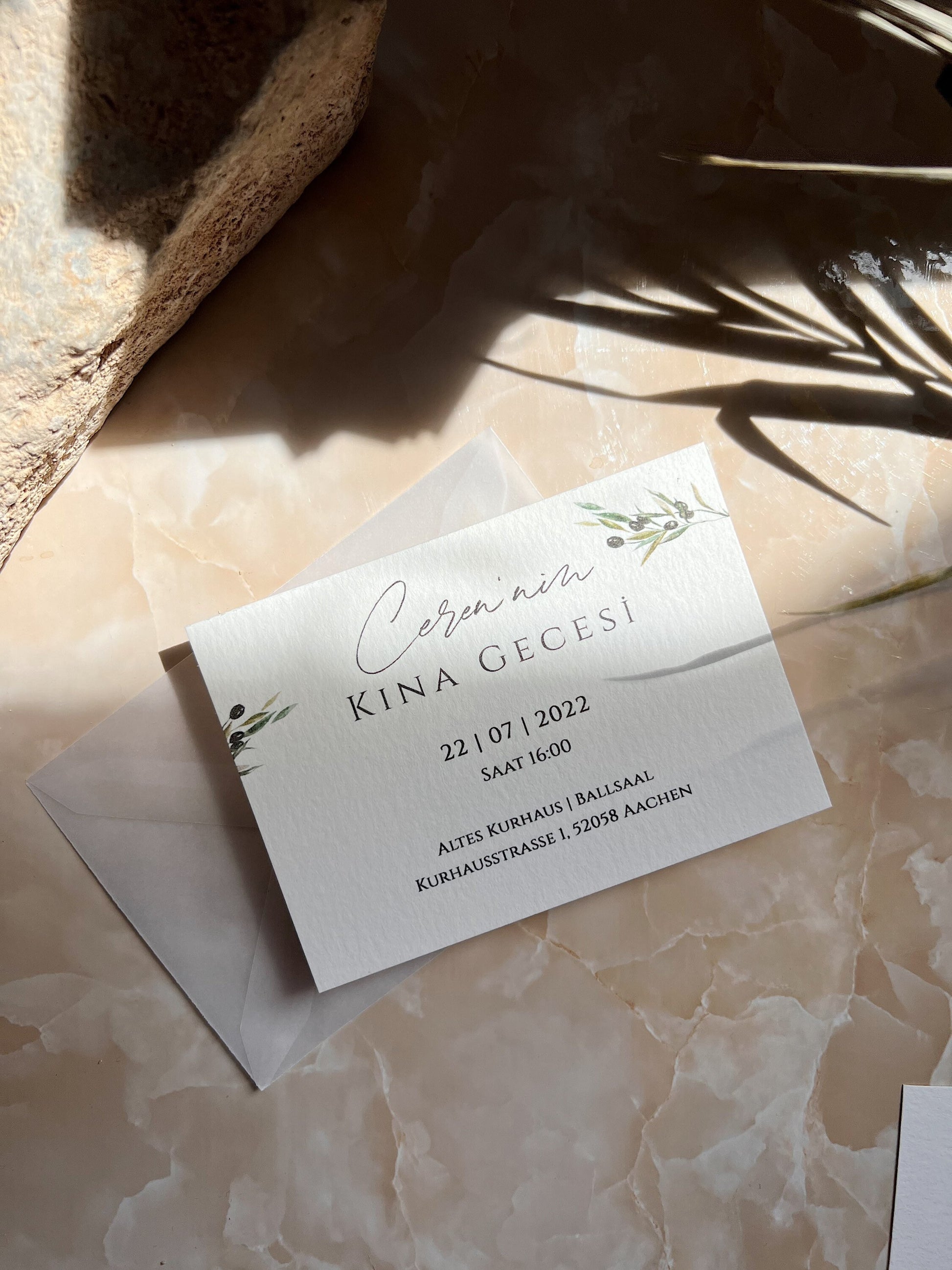 Olive Invitation I Henna Karten, Platzkarten A7 I Hochzeit Einladung