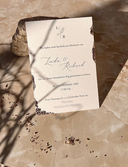 Edle Hochzeitseinladungen mit Blattgold Veredlung
